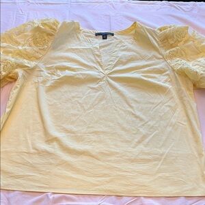 Marc New York Lace puffy Sleeve Blouse in Light Yellow 1X v-neck